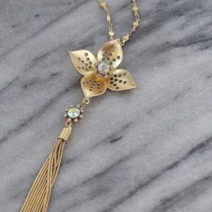Matte Goldtone & Crystal Cut-Out Flower Tassel